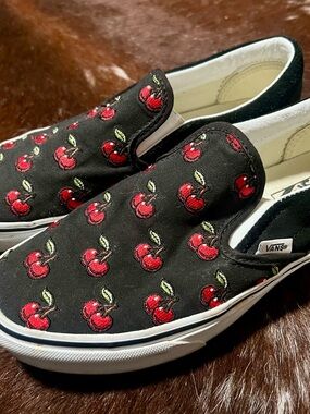 Vans Black Slip-On Sneakers with Cherry Embroidery